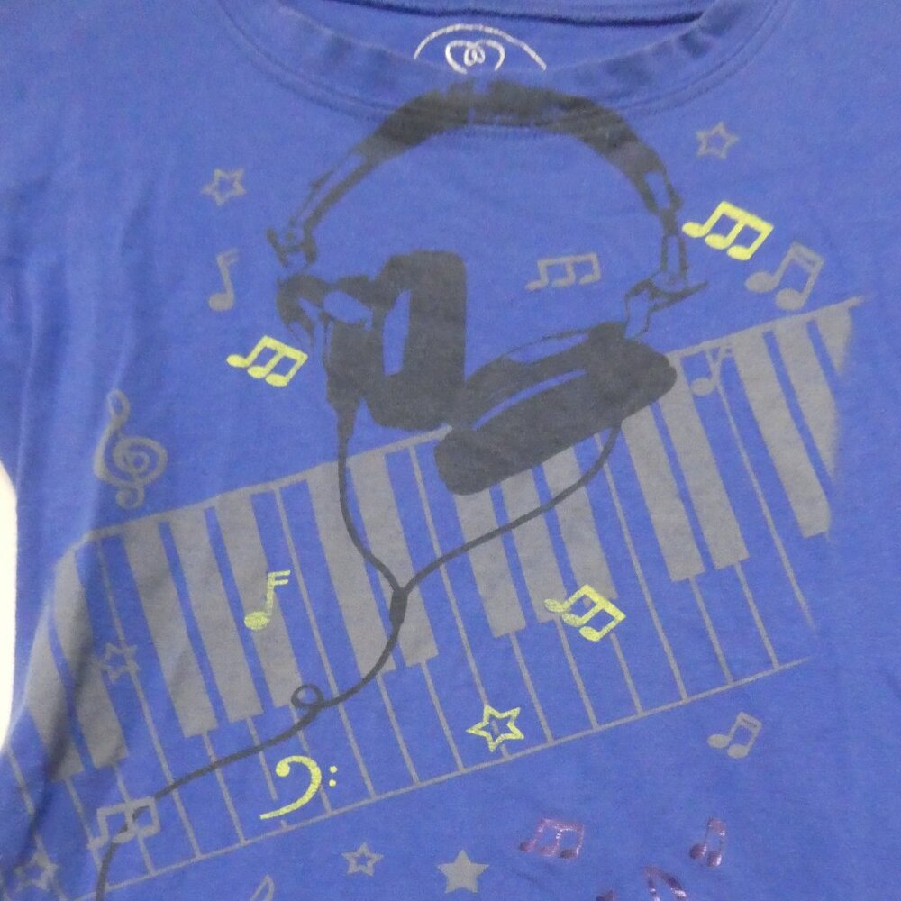 SIBLINGS | large | Vibrant Blue Music Themed Graphic Short Sleeve T-Shirt / Tee
